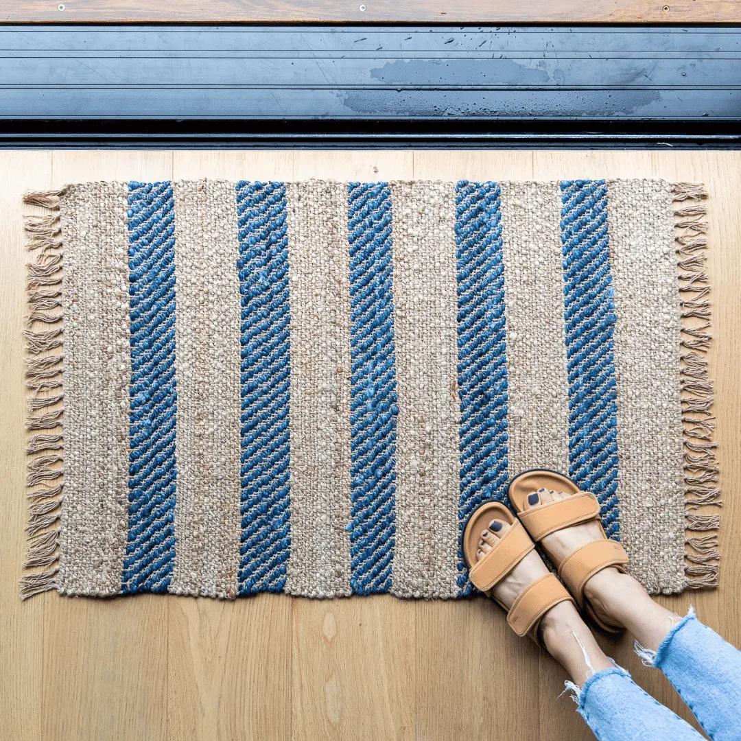 Harvey Cotton Jute Mat - Blue