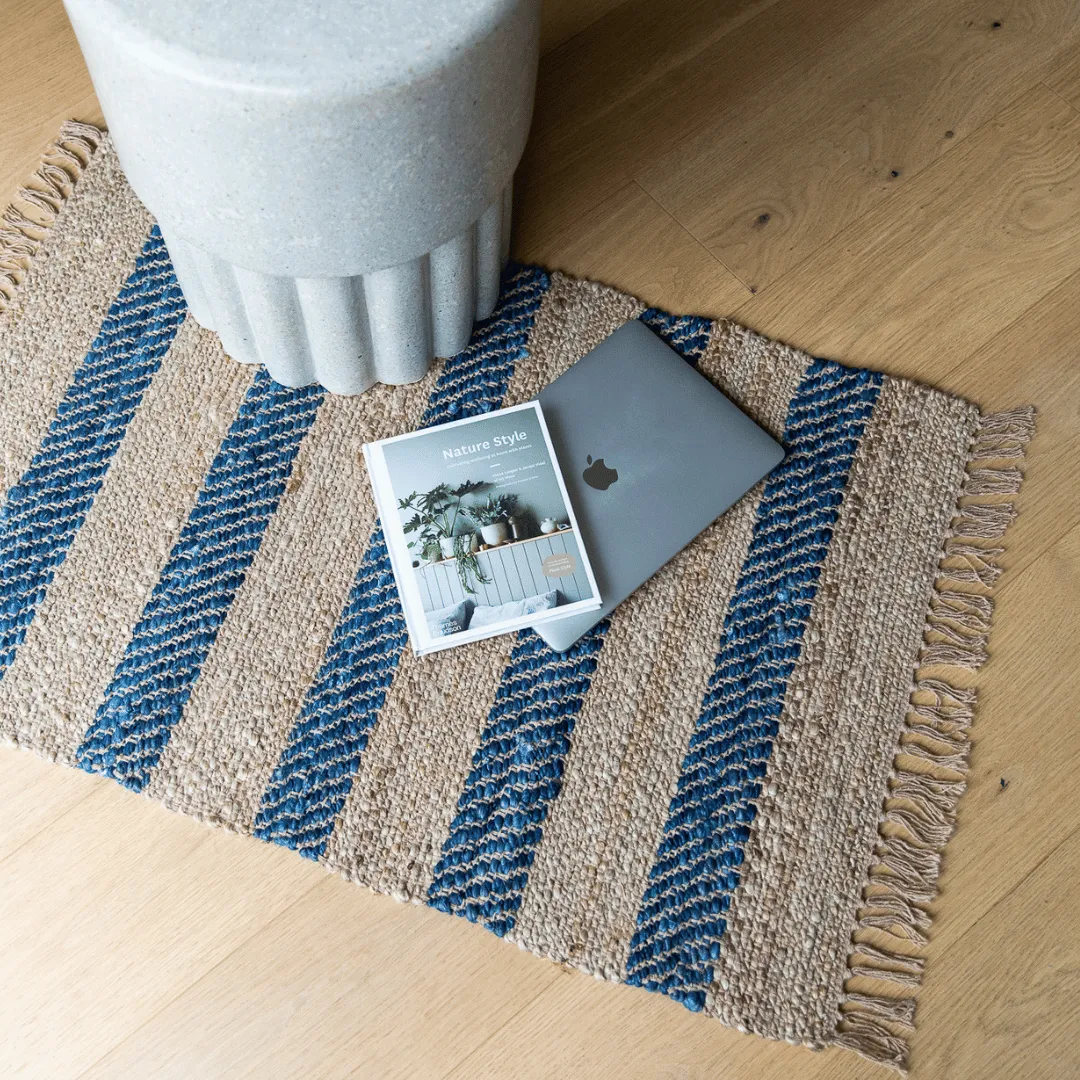 Harvey Cotton Jute Mat - Blue